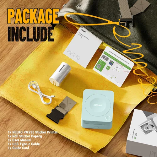 Vista 6 de Nelko Impresora de calcomanías, PM230 Print Pod Mini Bluetooth Portabel Sticker Maker con 1 rollo de papel, cápsulas de impresión con múltiples