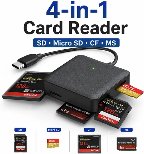 Vista 2 de Acuvar - Lector de tarjetas de memoria, adaptador de lector de tarjetas Acuvar 4 en 1 USB USB-C a SD Micro SD MS CF compatible con iPhone 15