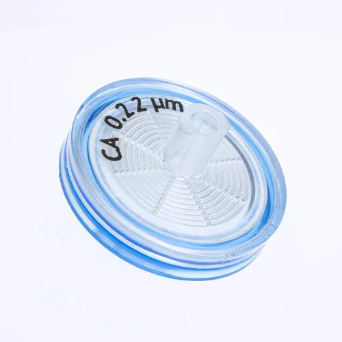 Vista 2 de GVS Tecnología de filtro, filtro de jeringa, ABLUO, 0.984 in, membrana CA, 0.22µm, carcasa acrílica, color azul, 10/pk