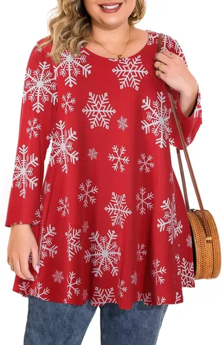 Vista 29 de BELAROI Blusas tipo túnica de manga 3/4 para mujer, talla grande, cómoda para usar con leggings, estilo casual 5-Winered