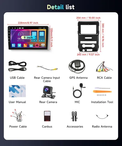 Vista 7 de Radio estéreo de coche WiFi de 5 GHz para Ford F150 2009-2014, pantalla táctil de 9 pulgadas/Android 15/CarPlay inalámbrico/Android Auto/DSP