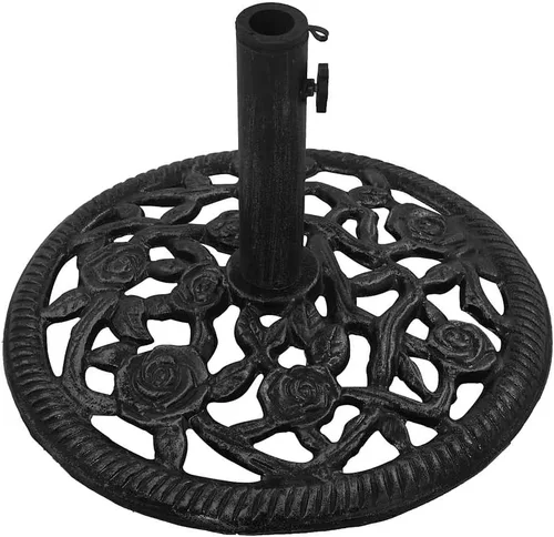 Vista 5 de Cast Iron Umbrella Base with Floral Design, Heavy Duty Black Umbrella Base for Patio and Balcony Stability