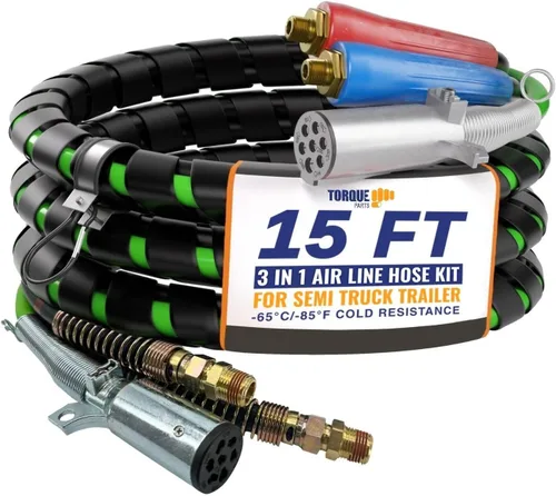 Vista 11 de TORQUE Kit de manguera de línea de alimentación de aire y potencia ABS 3 en 1 de 12 pies, manguera de aire de línea aérea con Glad Hands Wrap, cable