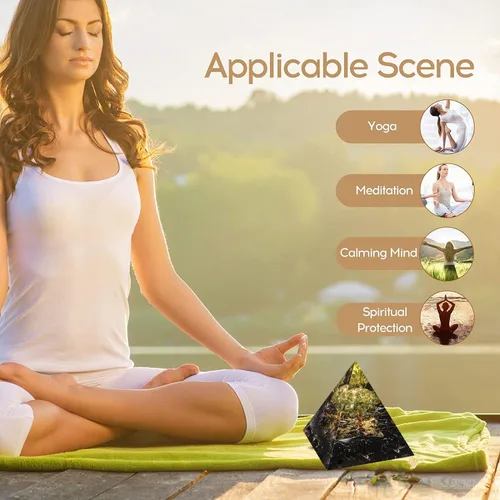 Vista 6 de Pirámide de orgón del árbol de la vida para energía positiva, peridoto de orgonita y cristal curativo de obsidiana para reducir el estrés