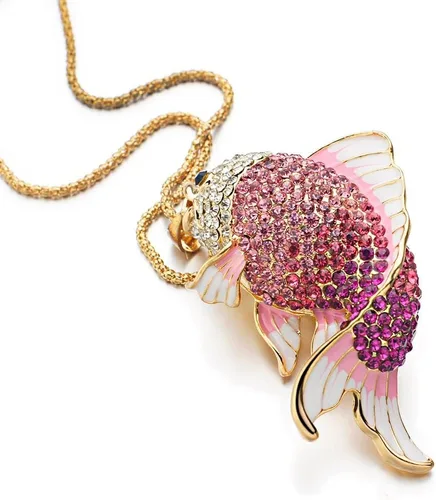 Vista 3 de Cute Fish Crystal Goldfish Enamel Rhinestone Long Necklaces & Pendants for Women Charm Party Gift