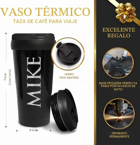 Vista 2 de My Personal Memories Taza de café personalizada con monograma de viaje, grabada, 16 onzas (negro)
