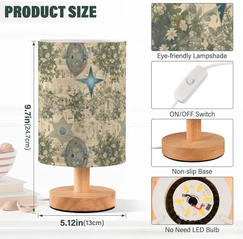 Vista 3 de Retro Old Books Pattern Stars Green Leaves Kids Table Lamp Night Lights for Adults for Farm Table Lamps for Kids Unique juego de lamparas de mesa