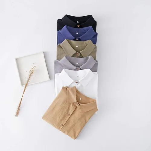 Vista 3 de Minibee Camisas de lino para mujer, blusas con botones