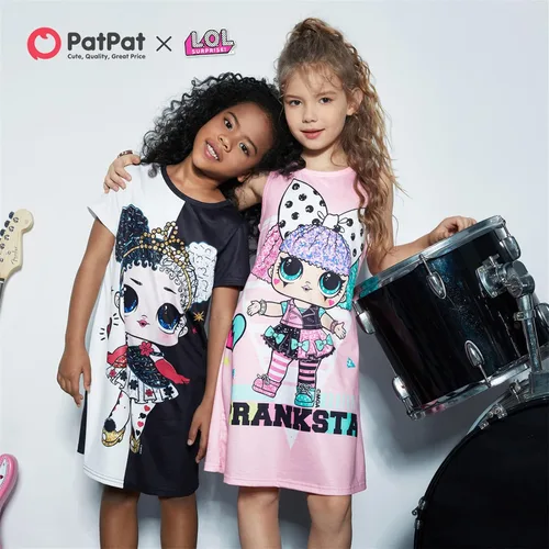 Vista 3 de L.O.L. Surprise! Vestido de manga corta con estampado de dibujos animados para niños y niñas, vestido casual de verano