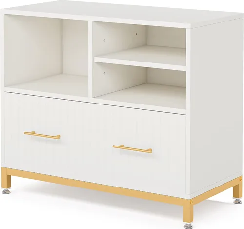 Vista 9 de Tribesigns Archivador lateral con cajón, archivador blanco para archivos de tamaño carta/legal/A4, gabinetes de almacenamiento de archivos de madera