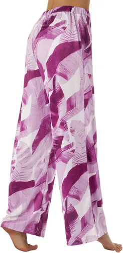 Vista 8 de CHAUKAREAUL Women Wide-Leg Trousers, Leaves Print Drawstring Elastic Waist Yoga Pants, SMLXLXXLXXXL
