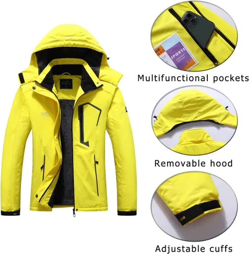 Vista 6 de Pooluly - Chaqueta de invierno para esquísnowboard para mujer, con capucha, impermeable, rompeviento