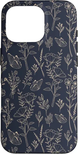 Vista 20 de Butterfly Meadow Botanical Wildflower Pattern (Azul Marino) Funda para iPhone 17