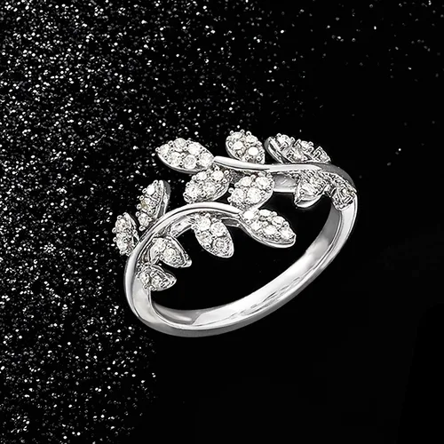 Vista 4 de Ross-Simons 0.33 ct. t.w. Diamond Laurel Leaf Bypass Ring in Sterling Silver