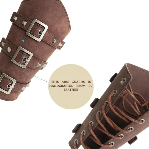 Vista 3 de SMARCH Protectores de brazo medievales de cuero vikingos para hombres, renacentistas, renacentistas, piratas vikingos, cosplay, accesorios