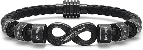 Vista 27 de Pulsera personalizada para hombre con cuentas de nombre personalizadas, pulsera de cuero trenzado personalizada grabada con 2-6 nombres