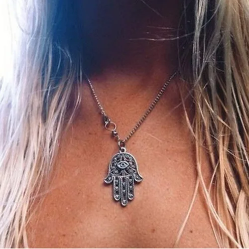 Vista 2 de CanB Pendant Chain Necklace Hamsa Fatima Hand Drop Necklace Evil eye Fashion Jewelry Necklace for Women and Girls
