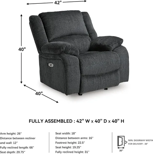 Vista 3 de Signature Design by Ashley - Sillón reclinable tapizado contemporáneo Draycoll - Ajustable - Gris oscuro
