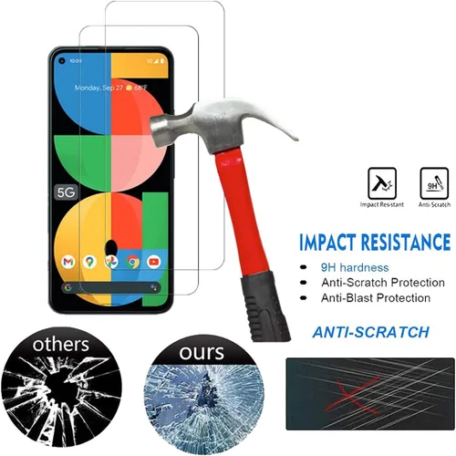 Vista 5 de Protector de pantalla transparente para Google Pixel 5a 5G HD de vidrio templado, 2 unidades, dureza 9H, antiarañazos, protector de pantalla