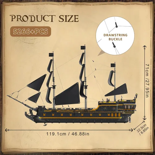 Vista 2 de Mould King MOC 13186 - Bloques de construcción modelo de barco pirata, juego de construcción de modelo de velero perla negra para construir, kit
