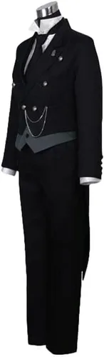 Vista 4 de Anime Cosplay Anime japonés Kuroshitsuji Sebastian Michaelis Disfraz Uniformes Trajes de Halloween