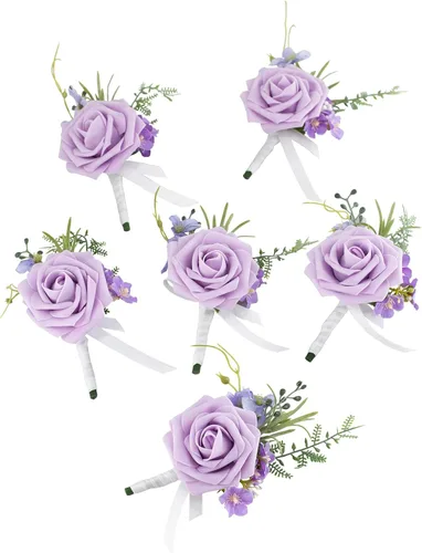 Vista 12 de Sinlge - Boutonniere blanco marfil para hombres, para boda, novio, padrinos de boda, color crema, flores de rosas artificiales para ceremonia