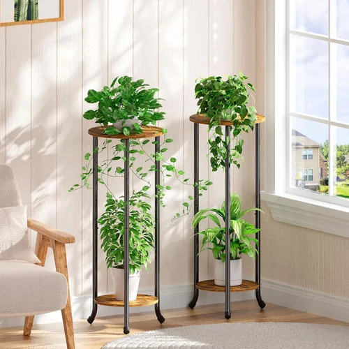 Vista 6 de Simple Trending Soporte para plantas para interiores y exteriores, 29.4 pulgadas de alto, estante de almacenamiento de flores, juego de 2, estante
