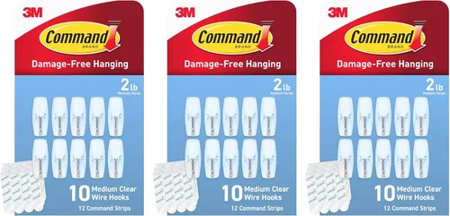 Vista 11 de Command Ganchos de palanca de alambre transparente medianos, 6 ganchos y 8 tiras, ganchos de pared colgantes sin daños para colgar decoraciones