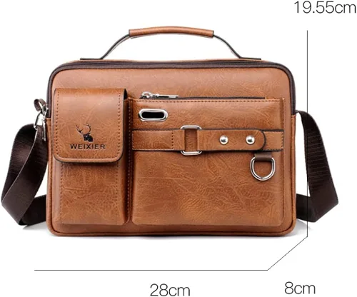 Vista 8 de Tellrain Maletín de negocios para hombre, bolsa de mensajero de piel sintética, bolsa de viaje de oficina para negocios, viajes y escuela