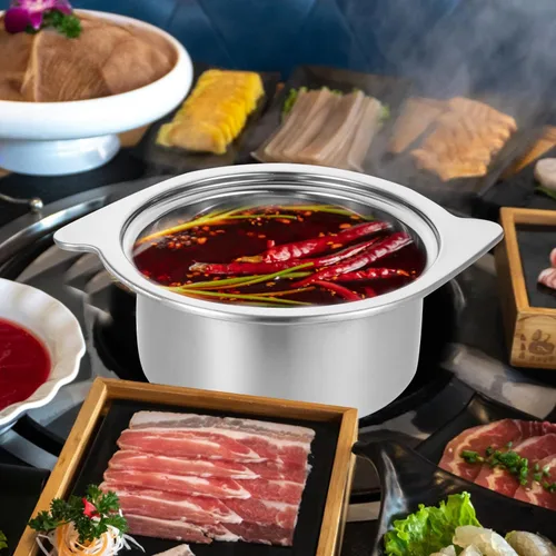 Vista 8 de HEMOTON Shabu Hot Pot Acero Inoxidable Chino Inducción Shabu Olla Tazones de sopa Stock para estufa de inducción Estufa de Gas (Plata) 24X19X8CM