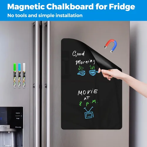 Vista 3 de CUHIOY Pizarra magnética negra de borrado en seco para refrigerador de 12 x 8 pulgadas, pequeña pizarra magnética para refrigerador, superficie