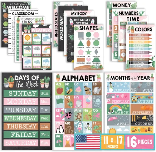 Vista 10 de Hadley Designs 16 carteles educativos para niños pequeños de 1 a 3 años, carteles laminados de aprendizaje para preescolar y jardín de infantes