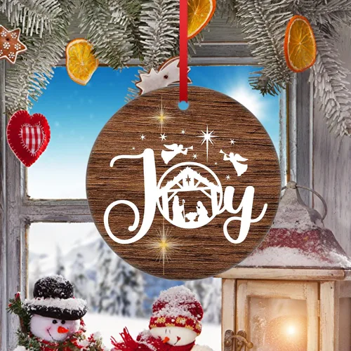 Vista 4 de Adorno de Navidad de Alegría, Belén, Biblia de Jesús de cerámica para árbol colgante, decoración cristiana, relleno de calcetín de regalo de Navidad