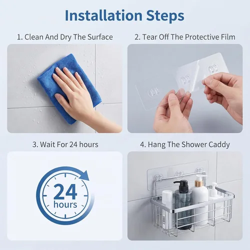 Vista 5 de 4PCS Shower Caddy Sticker Replacement Clear Plastic Adhesive Pads