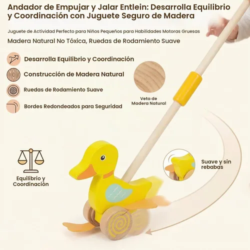 Vista 3 de WOODENFUN Juguetes de empuje de madera para niños pequeños, bebé tire a lo Montessori - Juguete de desarrollo temprano para niñas de 1 año, regalo
