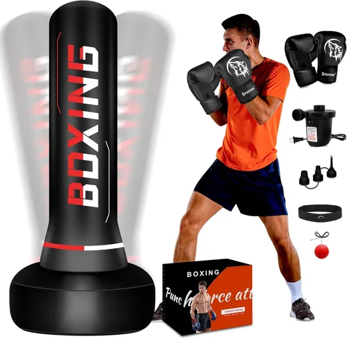 Vista 9 de Freestanding Punching Bag for Adult Teens, 70" Heavy Punching Bag with Boxing Gloves and Electric Air Pump for Beginners Kickboxing Training MMA