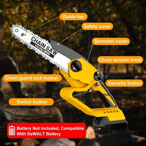 Vista 7 de Mini motosierra inalámbrica para Dewalt 20V MAX funciona con batería (sin batería), motosierra eléctrica inalámbrica de 8 pulgadas para árbol