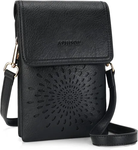 Vista 9 de APHISON Bolsos cruzados pequeños para mujer, a la moda, cartera de cuero para teléfono, monederos para tarjetas, ranuras para tarjetas con correa
