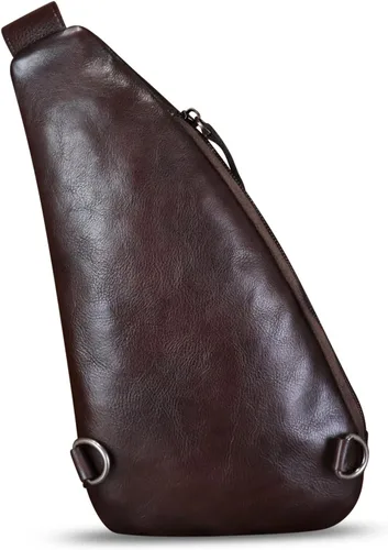 Vista 4 de Bolso de cuero genuino para mujeres y hombres, mochila de cuero vintage, bolso cruzado de hombro, Café