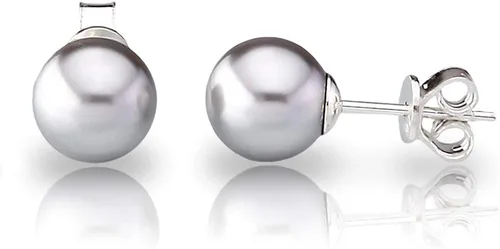Vista 3 de Aretes de plata de ley S925 con perlas de imitación de cristal europeo genuino fino de 0.31 pulgadas para mujeres, esposa, hija, aniversario