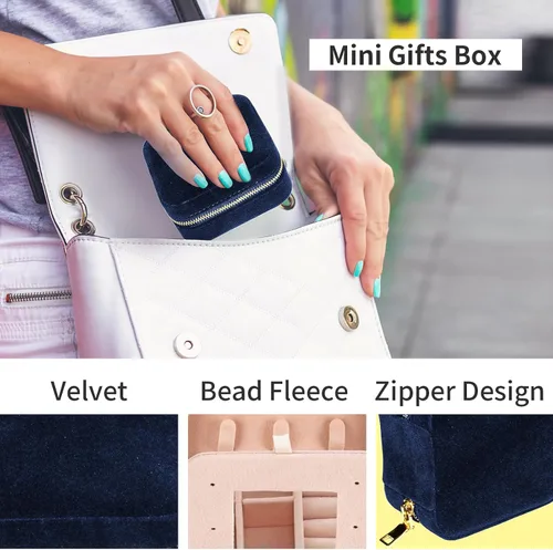 Vista 2 de Joyero de terciopelo de viaje con espejo, mini estuche de regalo para mujeres y niñas, pequeñas cajas organizadoras portátiles para anillos, aretes