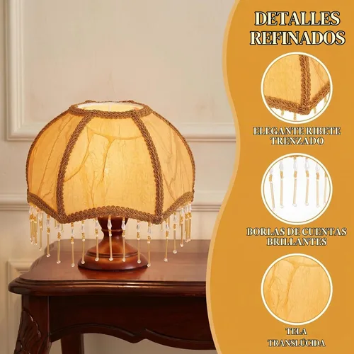 Vista 3 de DOITOOL Pantalla de lámpara vintage con flecos para lámparas de mesa, pantalla de tela europea, cubierta E27, 7.87 x 7.87 x 7.48 pulgadas