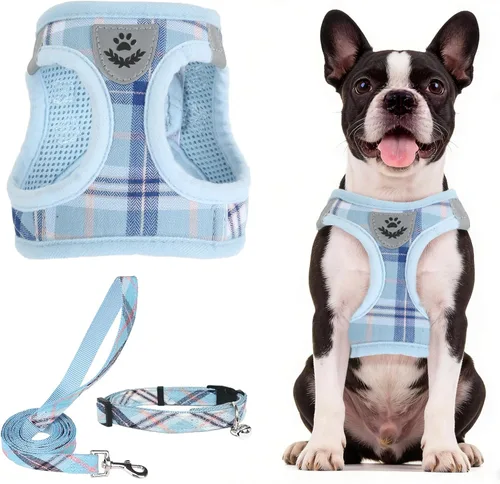 Vista 51 de PUPTECK - Arnés, collar y correa ajustables, sin tirones, para perros pequeños y medianos, cachorros y gatos, pechera reflectante acolchada de malla