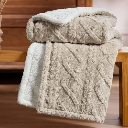 Vista 6 de Bedsure Manta de cable Sherpa tamaño individual (gris y beige)