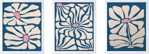 Vista 33 de Poster Master Póster botánico vintage de 3 piezas, estampado floral retro, regalo para artistas, amigos, flores de acuarela, brillante, azul