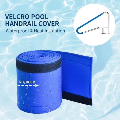 Vista 5 de Barandilla de piscina para piscinas enterradas (54x32), barandilla de piscina 304SS con cubierta azul antideslizante.