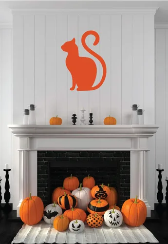 Vista 2 de Calcomanía de Halloween - Arte de pared de vinilo silueta de gato negro para fiesta de Halloween, decoraciones de casa encantada - Adorno de gato