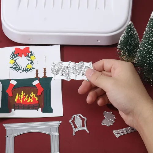 Vista 4 de GLOBLELAND Troqueles de Corte de Chimenea de Navidad, Plantilla de Troquelado de Feliz Navidad, Medias de Navidad, Troqueles de Corte de Metal