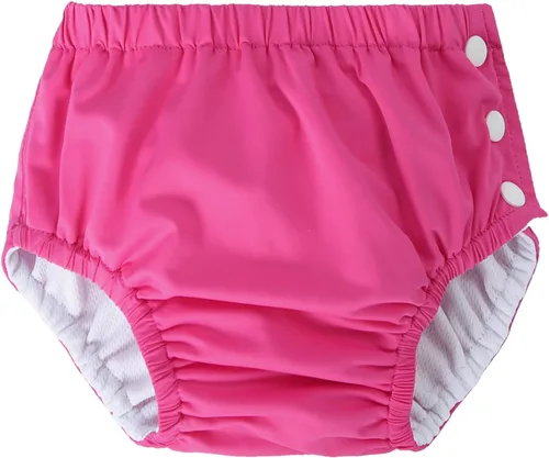 Vista 2 de Pañales de natación reutilizables para bebés recién nacidos, lavables, unisex, pañales de natación para bebés, color rosa intenso, 0-3 meses