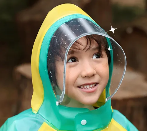 Vista 2 de Poncho de lluvia con capucha para niños y niñas, impermeable y duradero para exteriores, impermeable